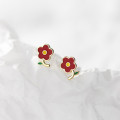 A36379 s925 sterling silver pastoral red earrings
