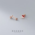 A31790 s925 sterling silver simple asymmetric hollowed red butterfly chic earrings