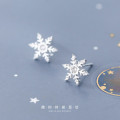 A44802 s925 silver stud elegant trendy sweet christmas snowflake rhinestone earrings