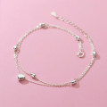 A34953 s925 sterling silver doublelayer heart anklet trendy heartshape bracelet