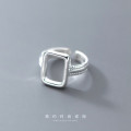 A32185 s925 sterling silver chic unique hollowed square adjustabl ring