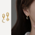 A35447 s925 sterling silver rhinestone stars moon simple chic earrings