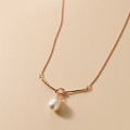 A43498 s925 sterling silver rope pearl simple necklace