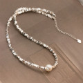 A43835 s925 sterling silver artificial pearl trendy necklace