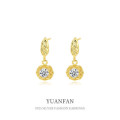 A39705 sterling silver wrinkled flower stud unique cubic zirconia dangle earrings