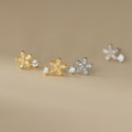 A44873 s925 sterling silver sweet dainty sparkling rhinestone flower stud earrings