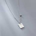 A35371 s925 sterling silver geometric initial square pendant necklace