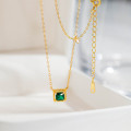 A44190 s925 silver trendy sweet green square rhinestone necklace