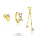 A44349 s925 sterling silver heart rhinestone stud dainty fringe earrings
