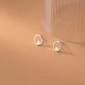 A33836 s925 sterling silver simple oval geometric rhinestone earrings