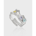 A39384 unique design heart rhinestone adjustable s925 sterling silver ring
