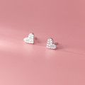 A44142 s925 silver stud simple dainty rhinestone heart earrings