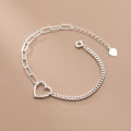 A34256 s925 sterling silver trendy asymmetric heart sweet chic bracelet