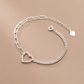A34256 s925 sterling silver trendy asymmetric heart sweet chic bracelet