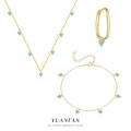 A45244 s925 sterling silver green turquoise triangle fashion trendy earrings