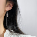A44538 s925 sterling silver rhinestone tree leaf fringe string stud earrings