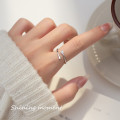 A38524 s925 sterling silver rhinestone double unique adjustable ring