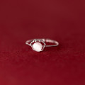 A45395 s925 silver artificial cateye geometric hollowed adjustable ring