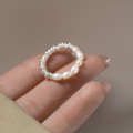 A45334 s925 sterling silver simple circle pearl elegant stretchy rope ring