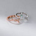 A44441 s925 sterling silver dainty simple green rhinestone ring