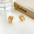 A32807 pearl flower 925 sterling silver gold earrings