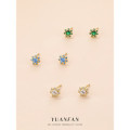 A43681 s925 silver floral stud unique cubic zirconia dainty earrings