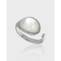 A38901 design simple elegant geometric oval shell s925 sterling silver adjustable ring