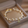A39293 s925 silver pearl gold charm vintage elegant bracelet
