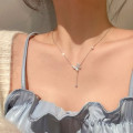 A43692 s925 sterling silver sparkling rhinestone butterfly trendy necklace