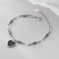 A34934 s925 sterling silver vintage black heart thai silver fashion unique bracelet