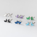 A46420 s925 sterling silver simple rhinestone heartshape leaf stud earrings