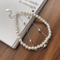 A44904 s925 silver sweet dainty simple double layered charm bracelet