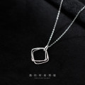 A32436 s925 sterling silver chic unique hollowed square pendant necklace