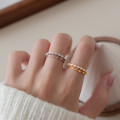 A38243 s925 sterling silver double doublelayer layered rhinestone weave design elegant ring