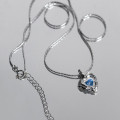 A39160 s925 sterling silver blue heart design choker necklace