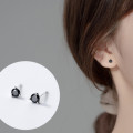 A35781 s925 sterling silver simple unique black rhinestone cute chic earrings