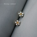 A42761 s925 silver stud trendy sweet rhinestone flower earrings