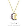 A38632 sterling silver cubic zirconia moon unique necklace