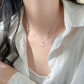 A44981 s925 silver sweet rhinestone bar stripe shell necklace