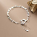 A34213 s925 sterling silver irregular oval charm bracelet