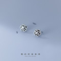 A33899 s925 sterling silver simple trendy rhinestone flower chic fashion unique earrings