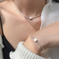 A44214 s925 silver dainty simple square necklace