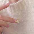 A46041 sterling silver cubic zirconia moon simple elegant necklace