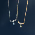 A35254 s925 sterling silver white square rhinestone teardrop rhinestone necklace