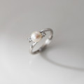 A44889 s925 sterling silver fashion rhinestone natural fresh water pearl ring