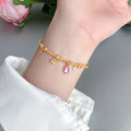 A46325 s925 silver dainty natural tourmaline rhinestone flower square charm bracelet