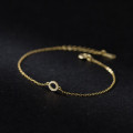 A37186 s925 sterling silver simple rhinestone circle gold charm bracelet