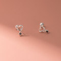 A42824 s925 sterling silver hollowed heart rhinestone stud elegant earrings