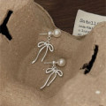 A41391 sterling silver butterfly pearl stud simple elegant earrings