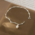 A45526 s925 sterling silver vintage pearl dainty twist charm bracelet
